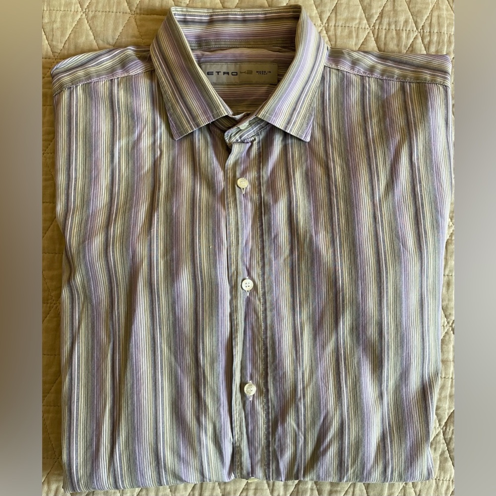 ETRO made in italy Pastel Stripe Stripe‎ Spread Collar Shirt in Lavender Size 42